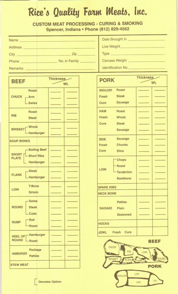 Cut Card Rice's Quality Meats